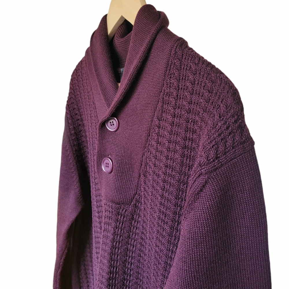 Vintage Harry Rosen Shawl Sweater Burgundy Merino Wool Blend Pullover Ac… - Picture 10 of 16